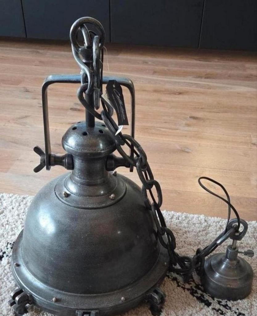 Industriële hanglamp met ketting – metalen lamp (Collectione, Ophalen, Metaal, Minder dan 50 cm