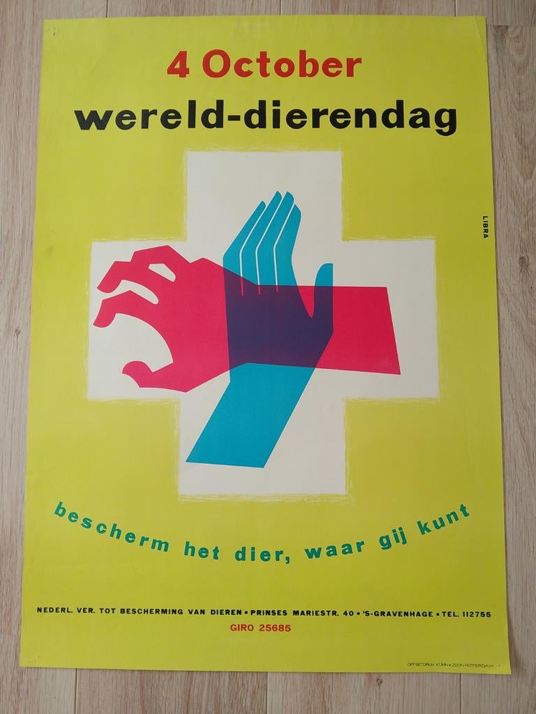 Vintage Werelddierendag Poster - Bescherm het Dier, Ophalen of Verzenden, A1 t/m A3, Dier of Natuur, Rechthoekig Staand