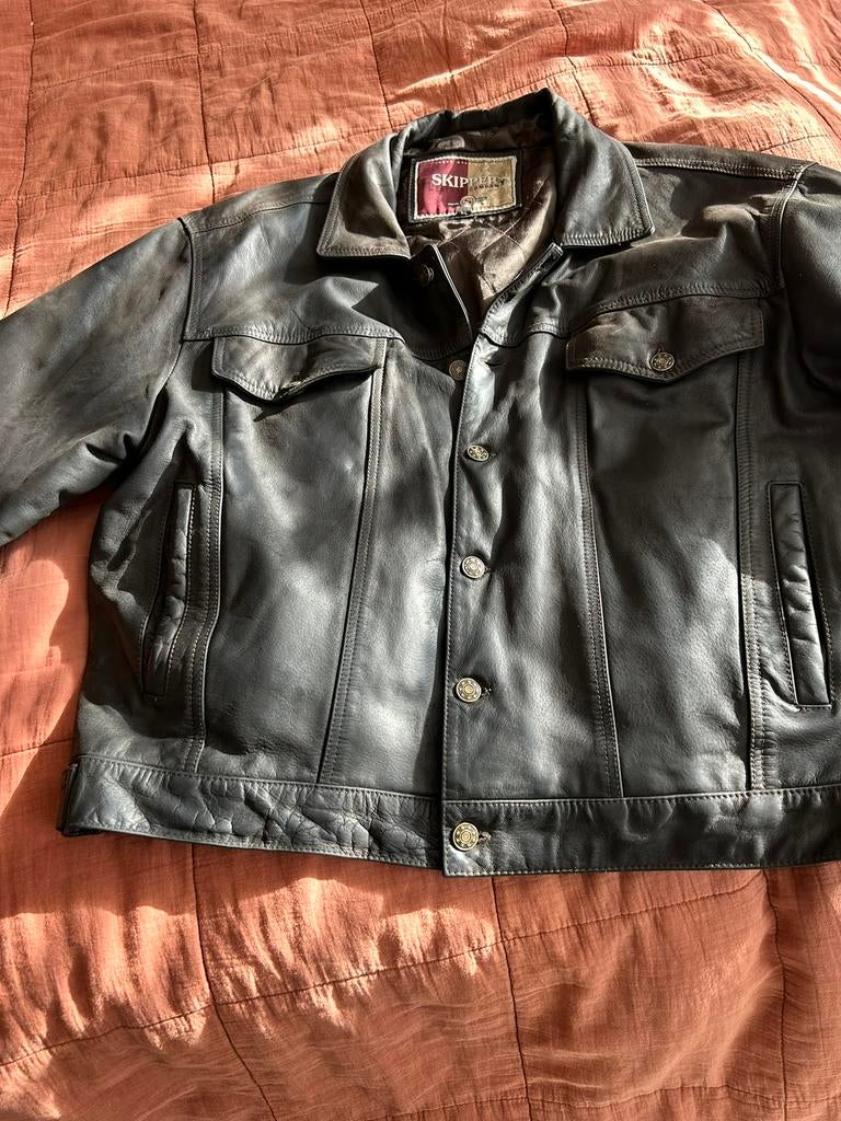 Trucker leren jack, Kleding | Heren, Jassen | Zomer, Ophalen of Verzenden, Gedragen, Maat 52/54 (L), Bruin