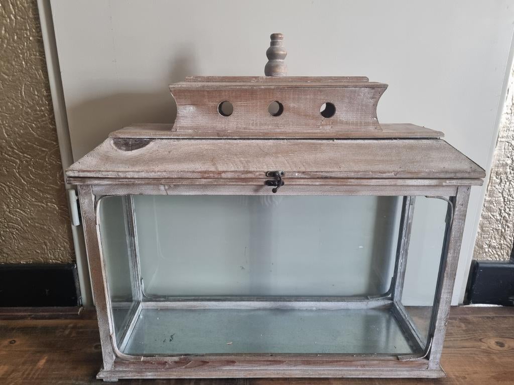 Te koop grote windlicht, Ophalen, Zo goed als nieuw, Hout, 50 tot 75 cm