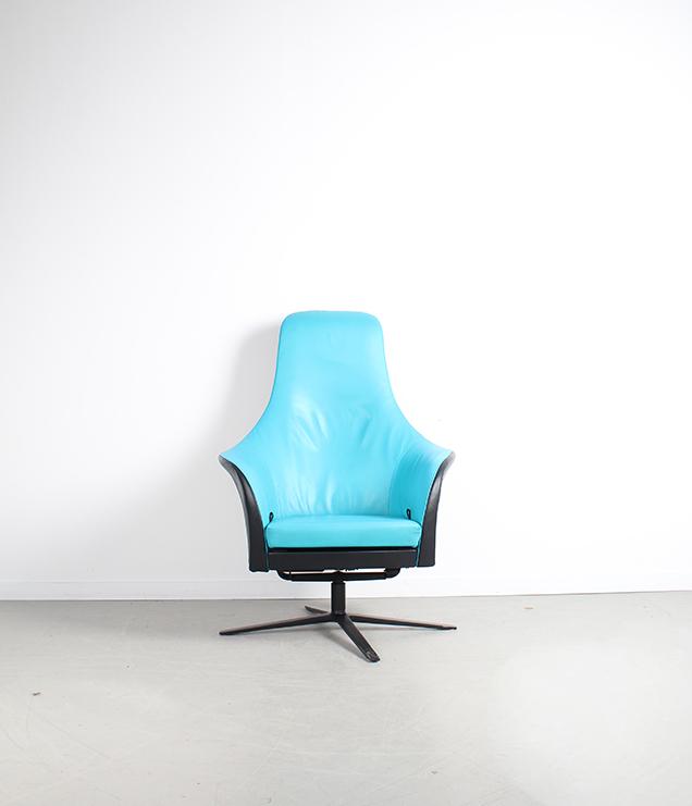 1x Montis Marvin Relaxfauteuil Turquoise Leer + Zwart Leer, Huis en Inrichting, Fauteuils, Niet ingevuld, Niet ingevuld, Ophalen of Verzenden