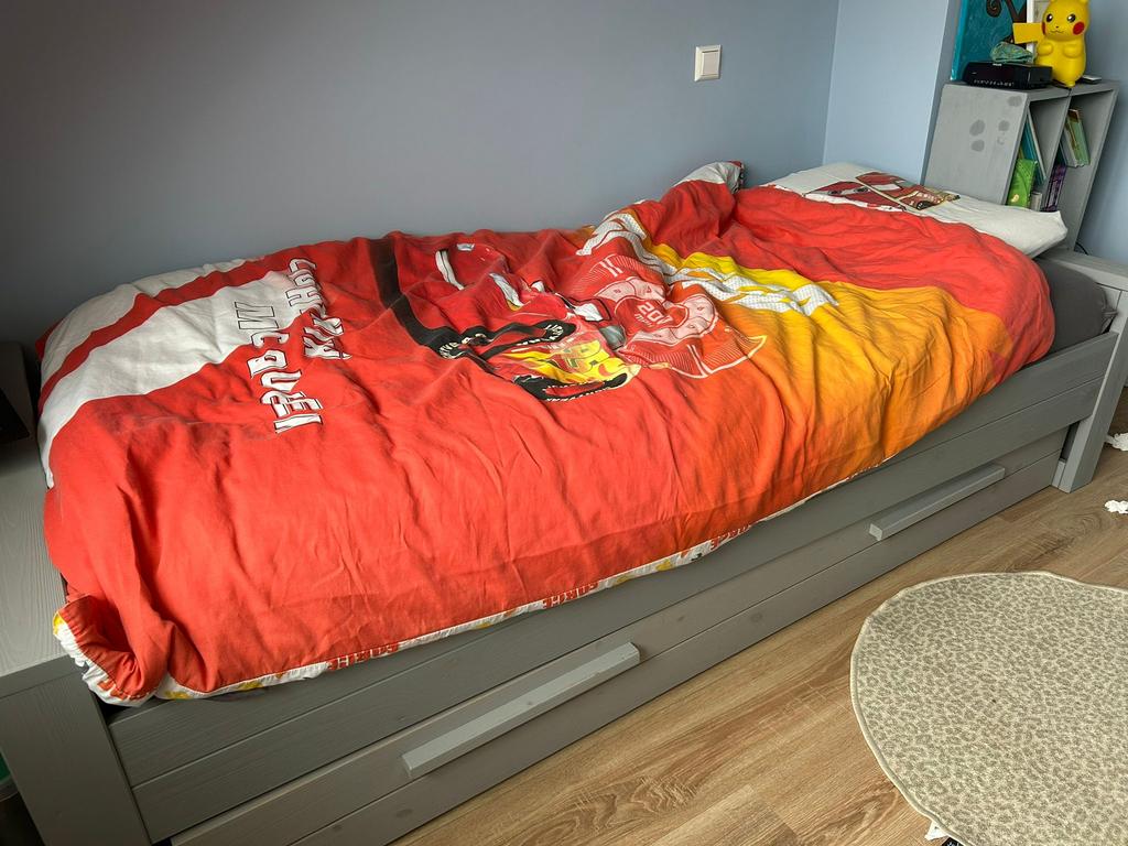 Woood dennis bed. Excl. matras en lade., Ophalen, 85 tot 100 cm, Gebruikt, Lattenbodem