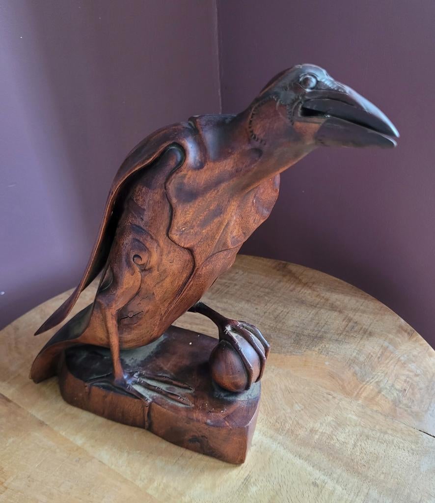 Houten Vogel Sculptuur Amsterdamse School /Houtsnijwerk, Houtsnijwerk, Art deco, Ophalen of Verzenden, Handgemaakt