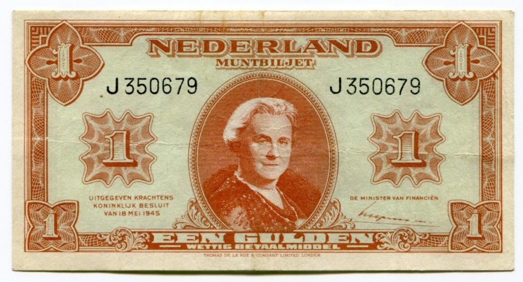 1 Gulden Muntbiljet 1945 (PL 6a1), Postzegels en Munten, Bankbiljetten | Nederland, Ophalen of Verzenden, 1 gulden, Los biljet