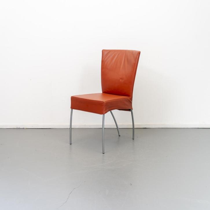 4x Montis Spica Stoel Oranje/Cognac Leder - RVS Frame, Huis en Inrichting, Stoelen, Gebruikt, Vier, Leer, Metaal, Overige kleuren