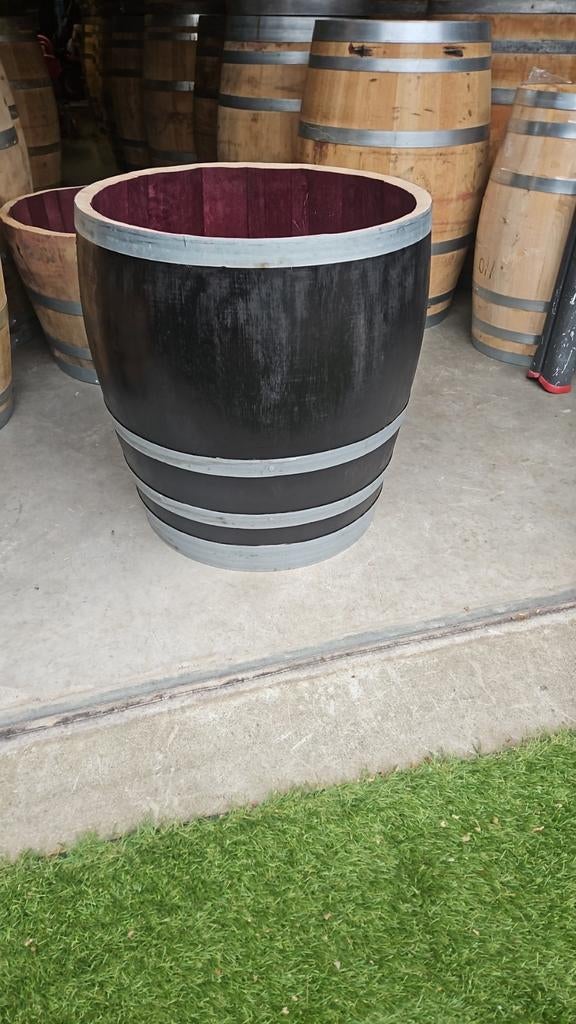 Eikenhouten Wijnvat Bloembak / IJsbad / Drinkbak, Tuin en Terras, Bloembakken en Plantenbakken, Gebruikt, Rond, Ophalen of Verzenden