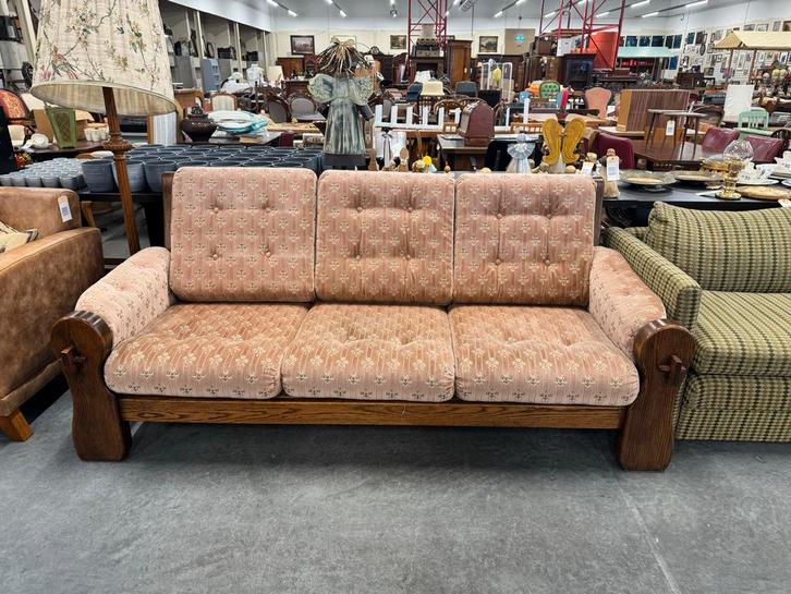 Vintage Eiken Bank met Sterke Stoffering - Zeer Goede Staat, Antiek en Kunst, Antiek | Meubels | Stoelen en Banken, Ophalen