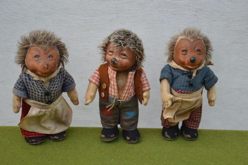 3 vintage Steiff Micki`s en Mecki met rubberen hoofdjes 17cm, Verzamelen, Ophalen of Verzenden, Gebruikt, Stoffen beer, Steiff