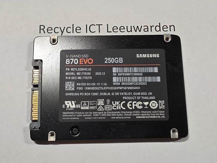 Samsung 250gb laptop ssd hdd hardeschijf 870evo, Computers en Software, Harde schijven, Gebruikt, Laptop, Intern, SSD, SATA, Ophalen of Verzenden
