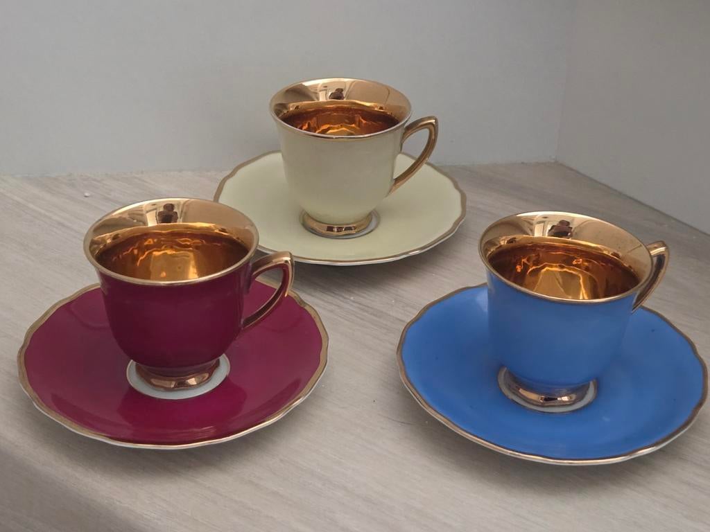 Antiek porselein RGK kop en schotel - 3 sets, Antiek en Kunst, Ophalen of Verzenden