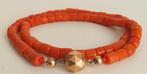 Ketting bloedkoraal met een 14 karaat gouden slot, Verzenden, Goud, Ketting, Met edelsteen