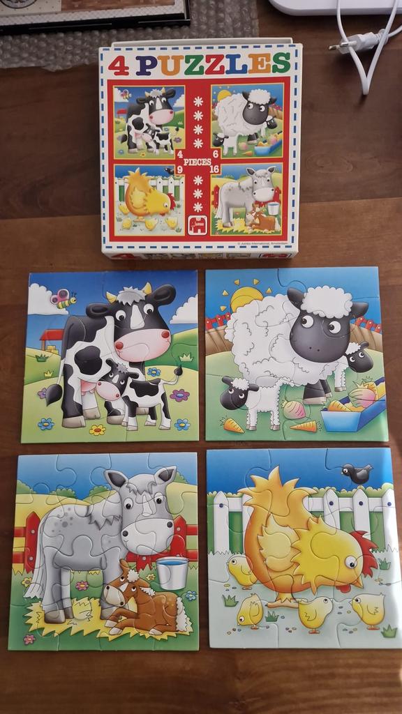 Dierenpuzzel (4 puzzels), Ophalen of Verzenden, 10 tot 50 stukjes, Gebruikt