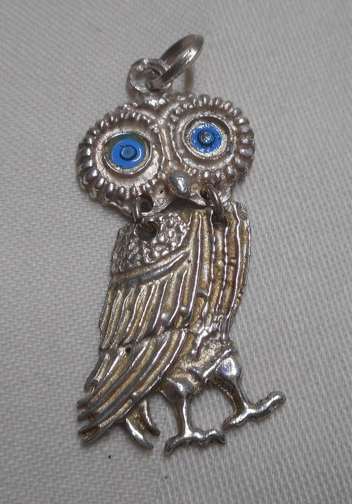 Zilveren vintage uil hanger nr.655, Gebruikt, Verzenden, Zilver, Dier