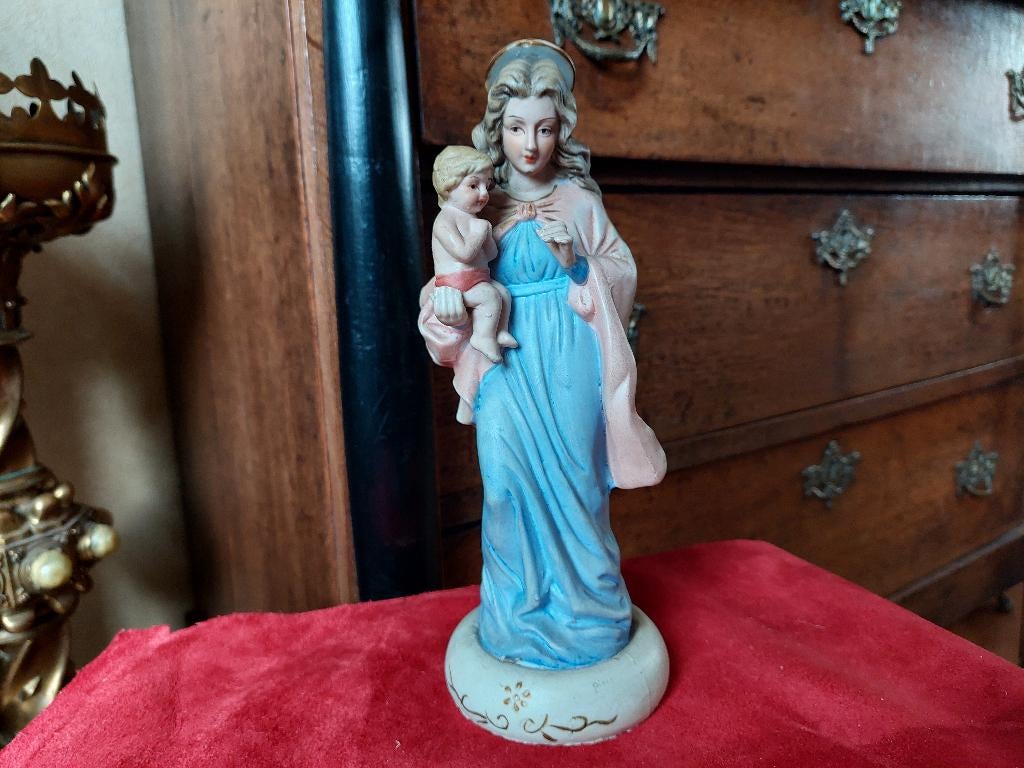 Maria met kind van biscuit op houten console, Antiek en Kunst, Antiek | Religie, Ophalen