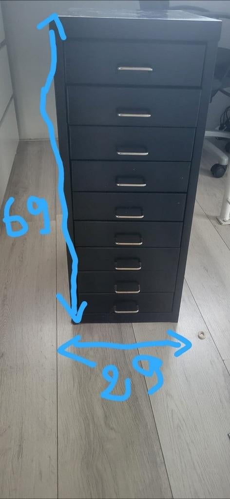 Zwarte ladekast met 9 laden, Huis en Inrichting, Kasten | Ladekasten, Minder dan 50 cm, Gebruikt, 5 laden of meer, Ophalen of Verzenden