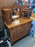 Antiek eiken dressoir met spiegel en vitrinekasten, Ophalen