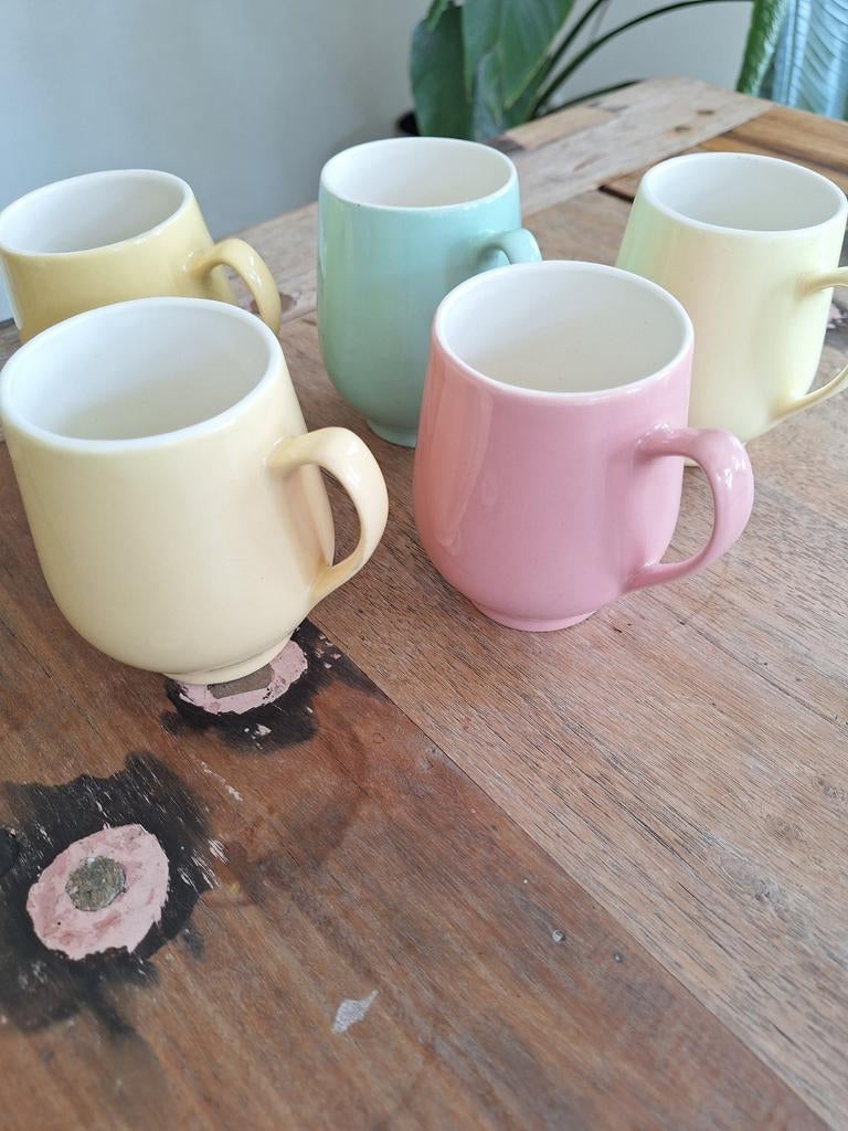 Set van 5 bolle buik bekers in pastelkleuren, Ophalen of Verzenden