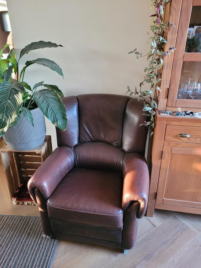 Vintage Leren Oorfauteuil Bruin, Huis en Inrichting, Fauteuils, Ophalen, Gebruikt, 75 tot 100 cm, 75 tot 100 cm