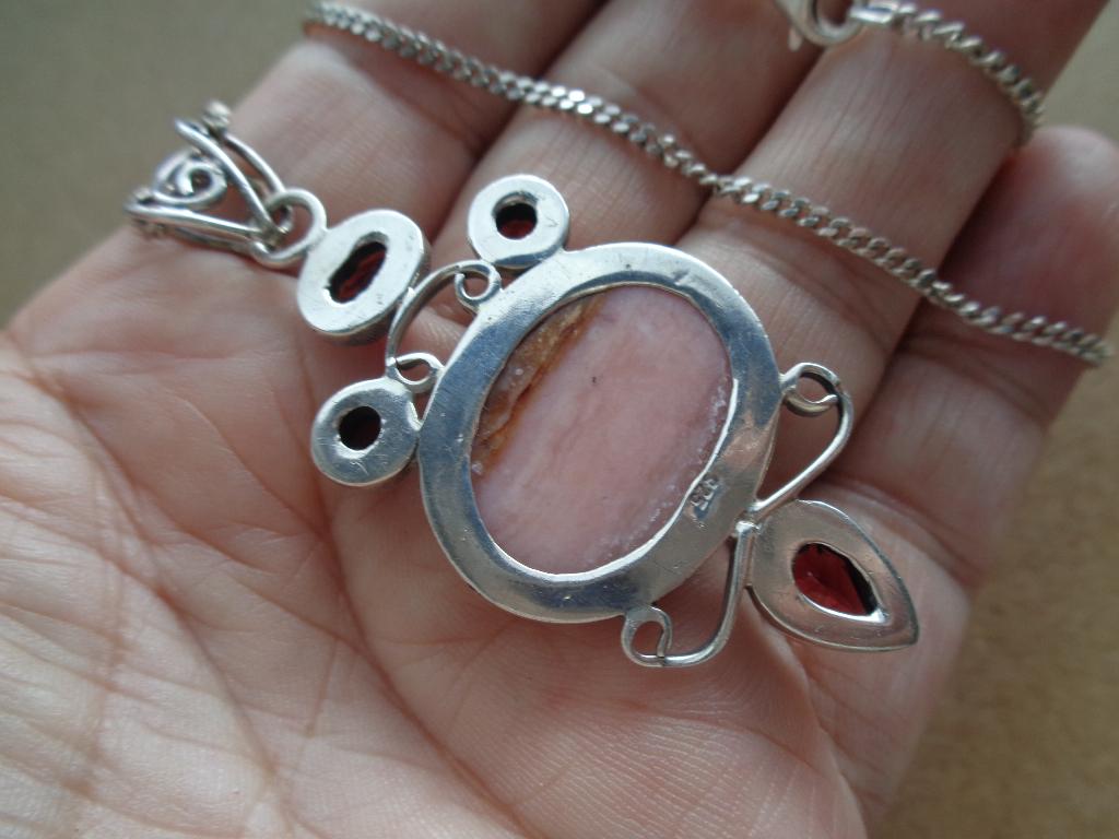 zilveren ketting met hanger roze Andes opaal [648], Verzenden, Zo goed als nieuw, Roze, Met edelsteen