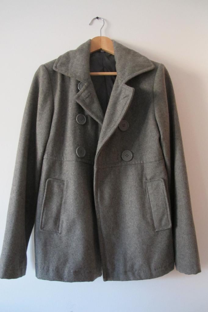 Grey double breasted coat, Ophalen of Verzenden, Gedragen, Maat 36 (S), Grijs