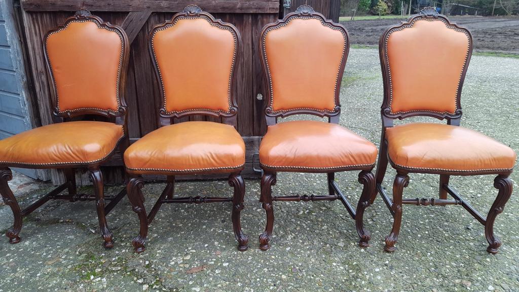 Klassiek leder eetkamers stoelen, Huis en Inrichting, Stoelen, Ophalen, Gebruikt, Bruin