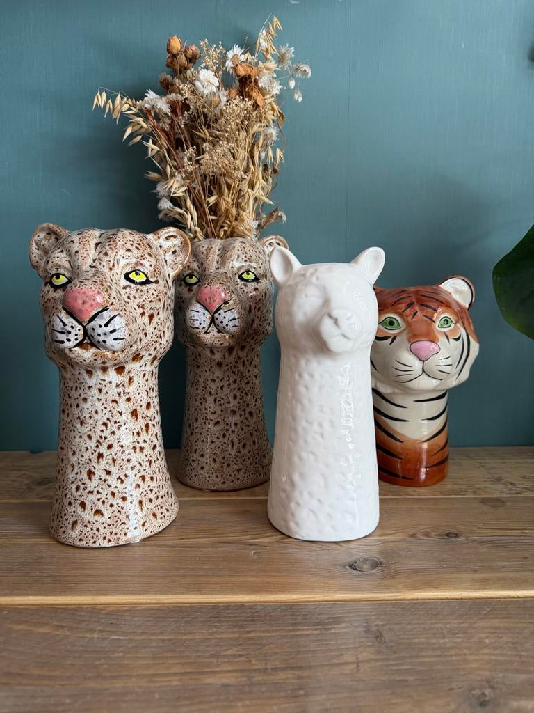 Unieke Dierlijke Vazen: Luipaard, Lama & Tijger Keramiek, Ophalen of Verzenden