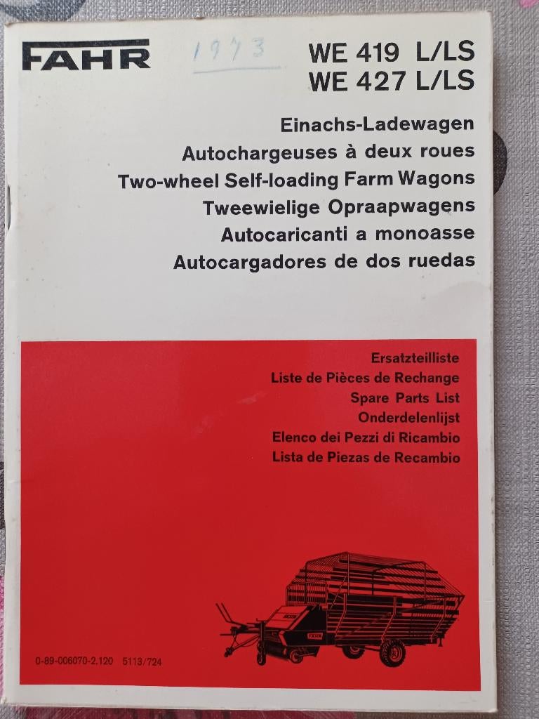 Onderdelenboek Fahr opraapwagens WE 419 L/LS  WE 427 L/LS, Boeken, Ophalen of Verzenden, Gelezen, Tractor en Landbouw