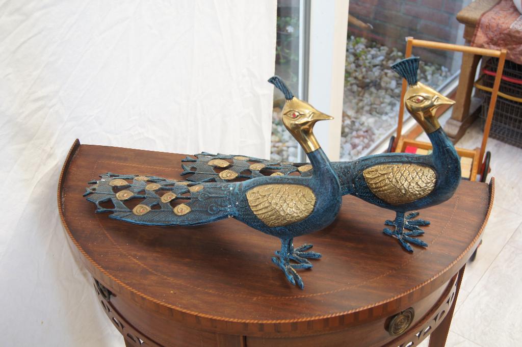 Stel Pauwen, Ophalen of Verzenden, Beschilderd, Brons, Beeld