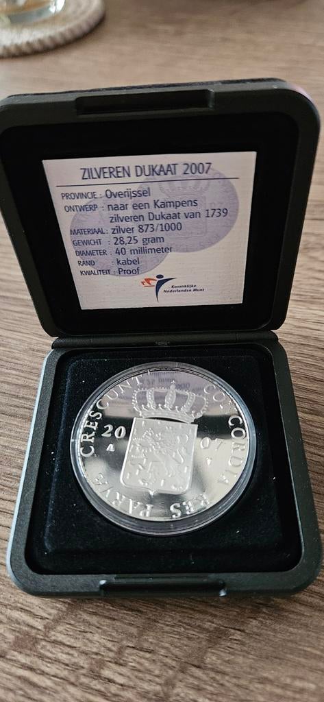 Zilveren Dukaat 2007 OVERIJSSEL in proof originele doosje, Koningin Beatrix, Zilver, Losse munt, Overige waardes