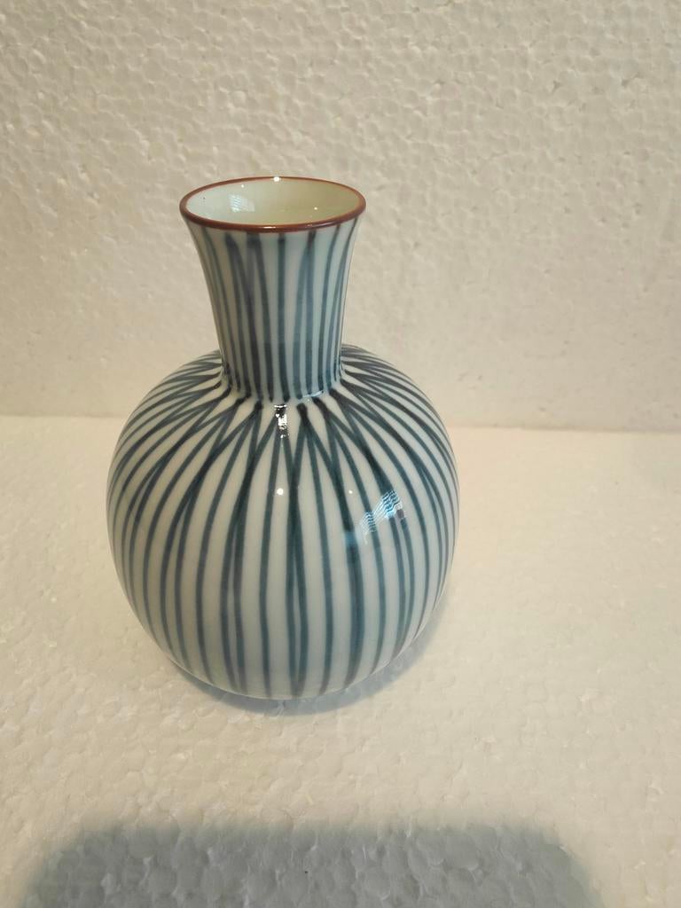 Japanse Sake Drinkvaas met Blauw-Witte Strepen, Ophalen of Verzenden