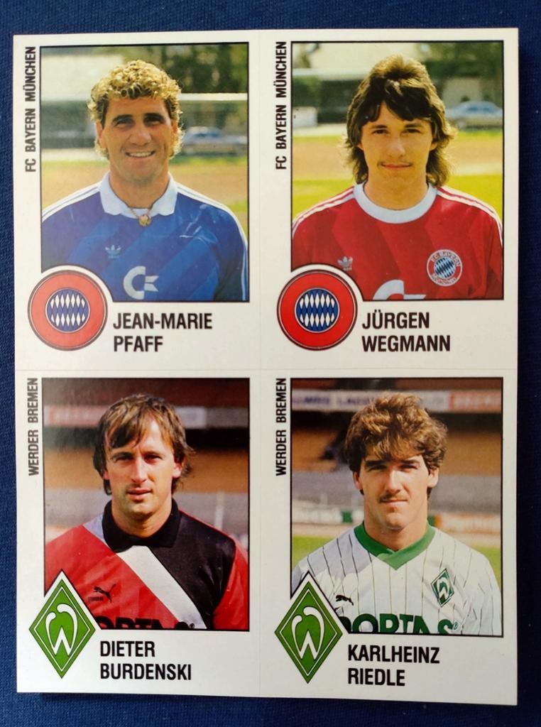 Panini Bundesliga 1988 - 4 plaatjes op 1 vel (Bayern/Werder), Verzenden, Zo goed als nieuw, Poster, Plaatje of Sticker
