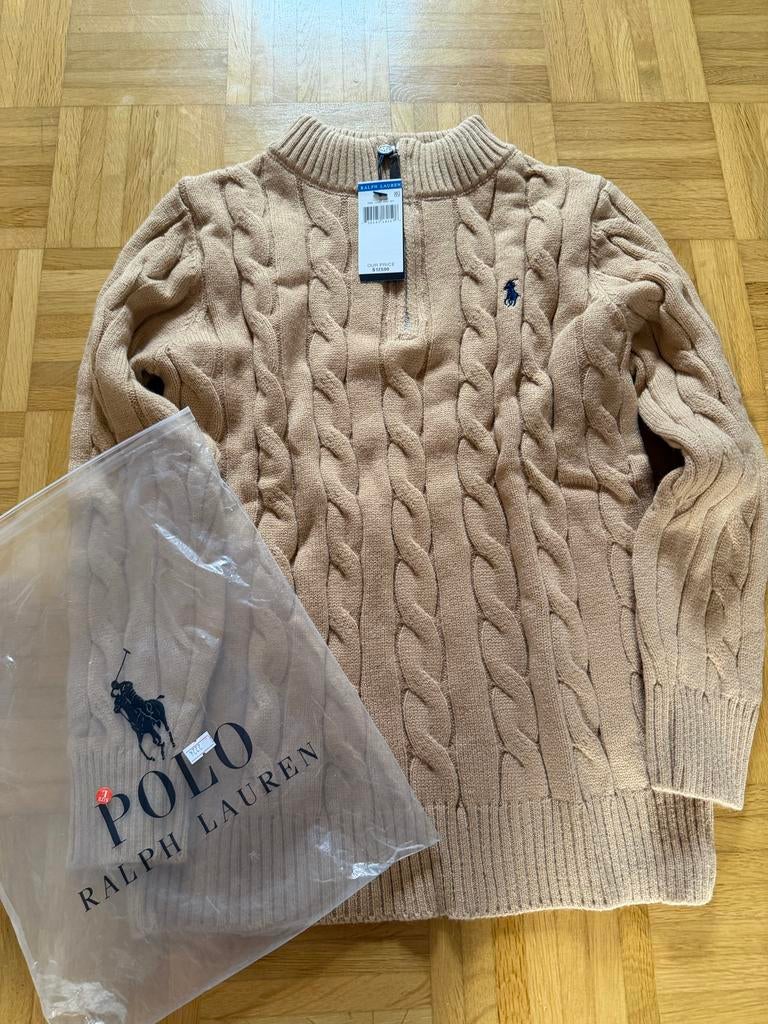 Ralph Lauren Quarterzip Kabeltrui L, Kleding | Heren, Ophalen of Verzenden, Nieuw, Maat 52/54 (L), Beige