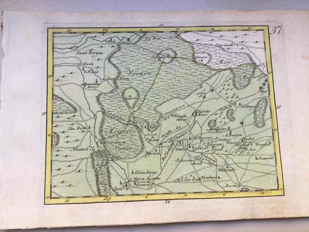 Almelo, Borne Tubbergen en Vriezeveen e.o., JC Sepp, 1773 ., Cartografie, Handgekleurd, 1700 - 1799, Verzenden