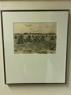 Ingelijste prent: Korenschoven op het veld, gesigneerd A.M., Ophalen