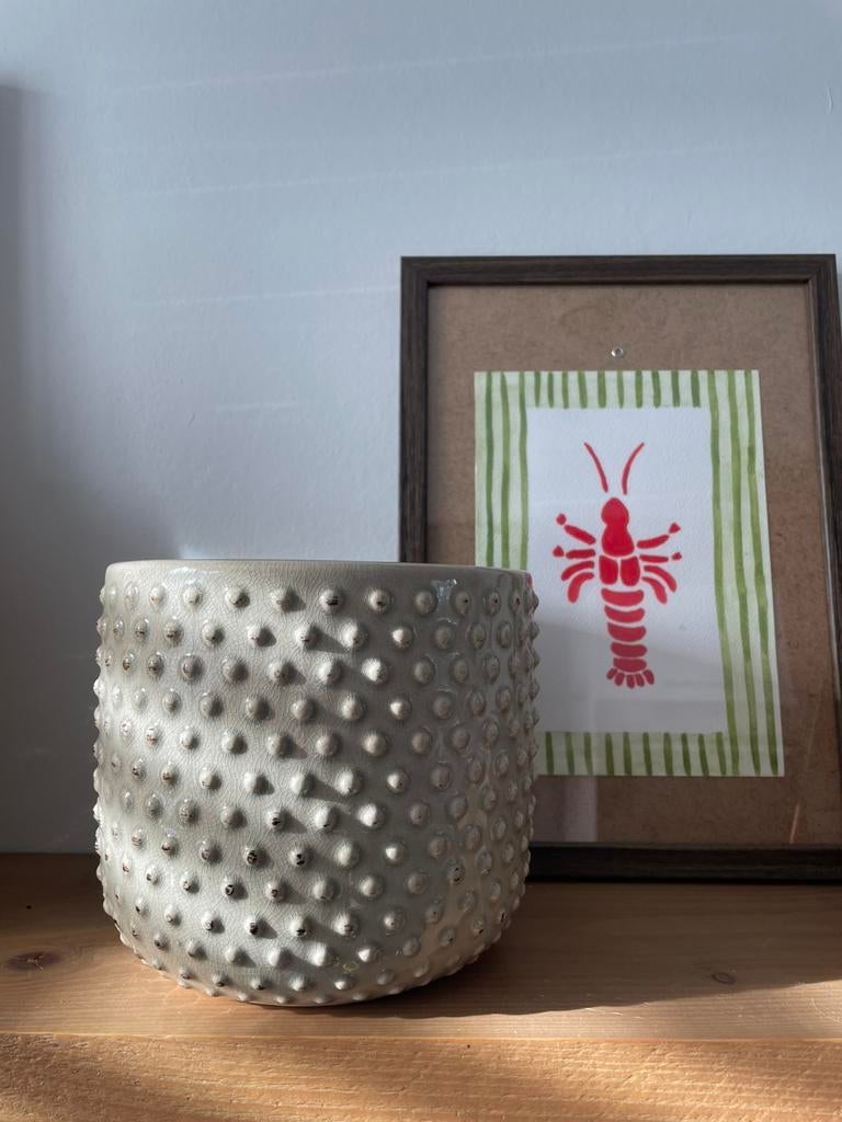 Beige bloempot Intratuin, Tuin en Terras, Bloempotten, Ophalen, Rond, Zo goed als nieuw, Aardewerk