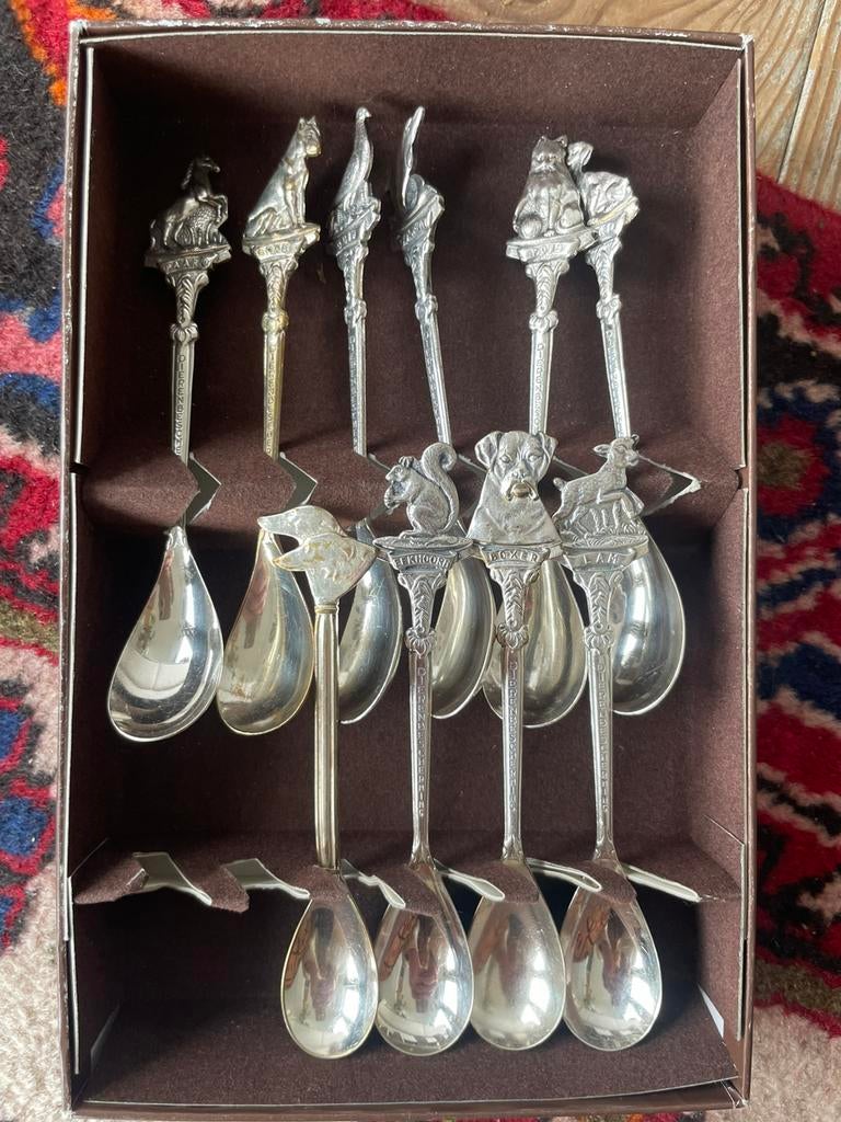 Dieren theelepels dierenbescherming met doos, Antiek en Kunst, Ophalen of Verzenden