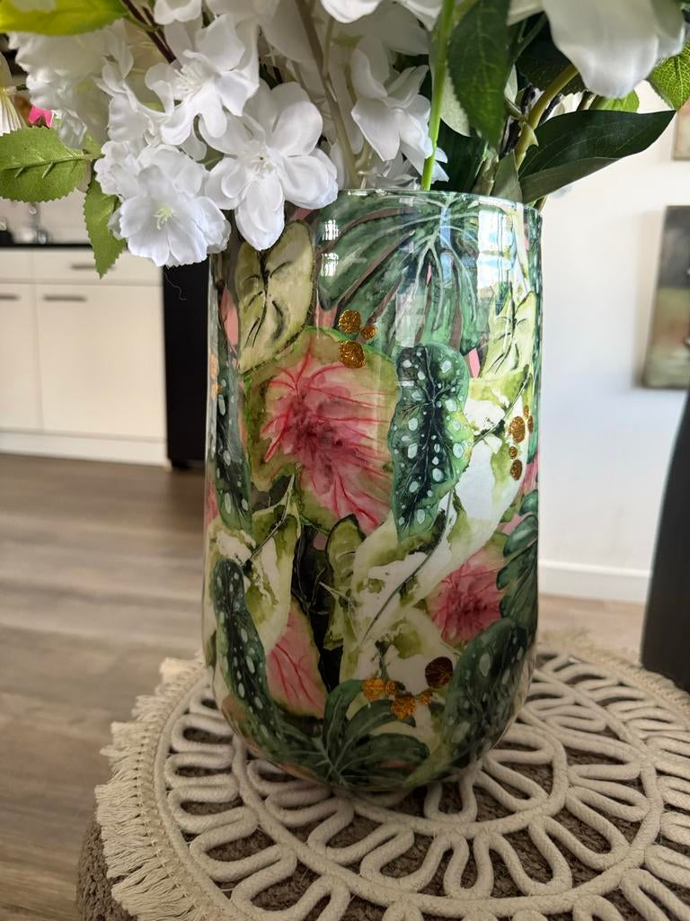 Metalen potten met zijden bloemen (Mica), Huis en Inrichting, Woonaccessoires | Vazen, Zo goed als nieuw, Overige kleuren, 50 tot 75 cm