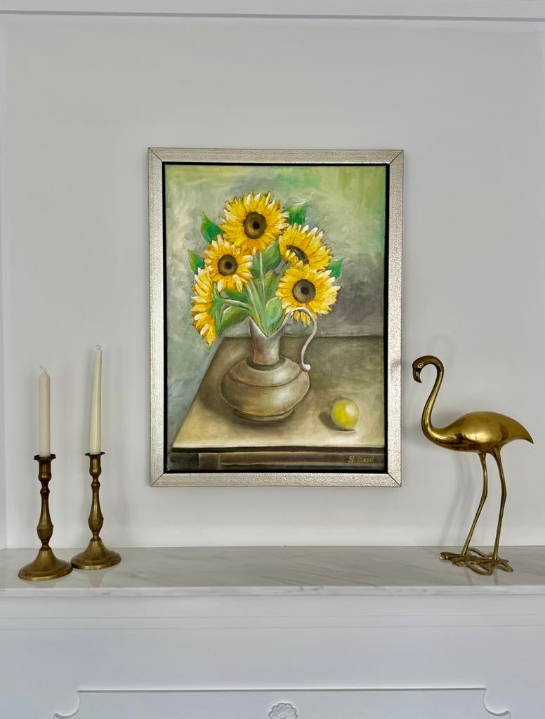 Zonnebloemen, olieverf, 50X70 cm, Ophalen