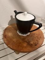 Zwarte theepot met wit deksel - 13cm rond, 12cm hoog, Ophalen of Verzenden, Gebruikt