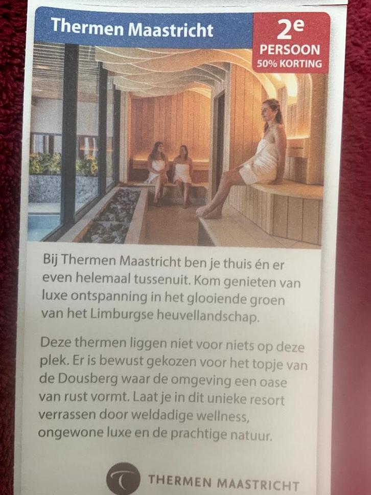 Sauna Thermen Maastricht Voordeelbon, Tickets en Kaartjes, Kortingen en Cadeaubonnen, Drie personen of meer, Spa of Sauna, Kortingsbon