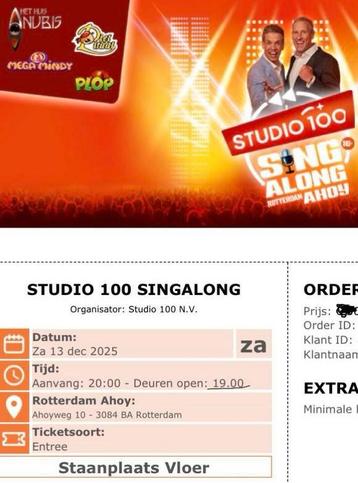 2 kaartjes staanplaats Studio 100 sing along 13 dec. Ahoy beschikbaar voor biedingen