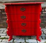 Rode ladekast met sierlijke details, Ophalen, Gebruikt, 50 tot 100 cm, Met lade(s)