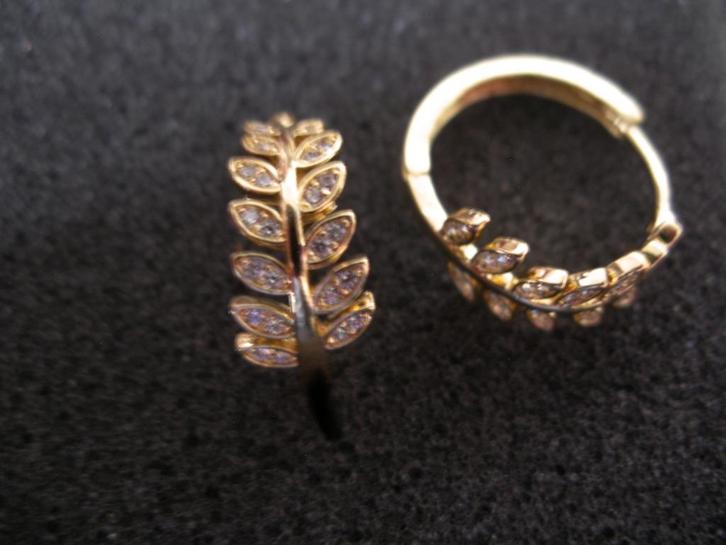 Een paar Goud Vergulde Creool Oorbellen met Zirkonia, Sieraden, Tassen en Uiterlijk, Antieke sieraden, Oorbellen, Goud, Verguld