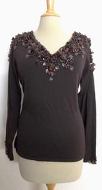 Bruine stretch glamour bewerkte top van Philippe Carat! L, Kleding | Dames, Bruin, Verzenden, Maat 42/44 (L), Zo goed als nieuw