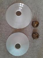 Twee Vintage Lampenkappen Glas + Houders, Ophalen of Verzenden
