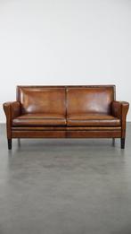 Schapenleren 2 zits Art Deco bank met zwarte biezen, Huis en Inrichting, Banken | Bankstellen, Ophalen, Gebruikt, ., 150 tot 200 cm