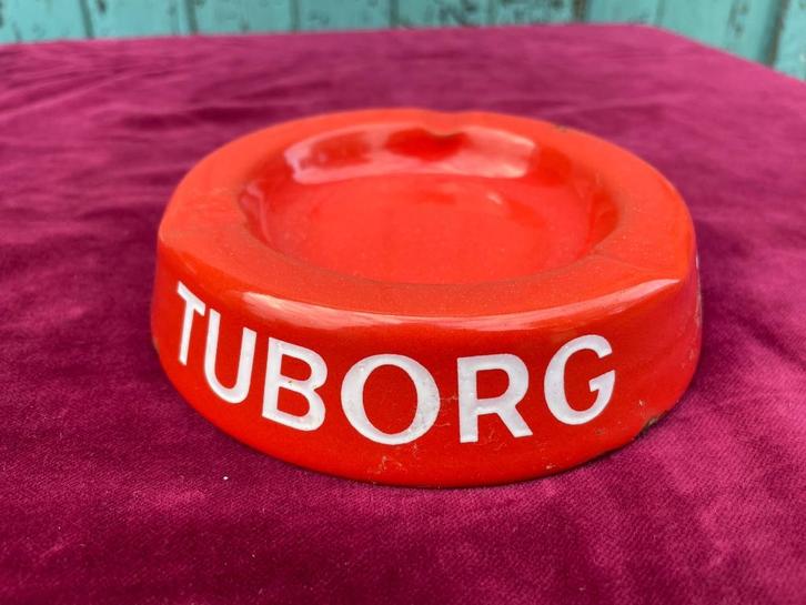 oude emaille asbak van Tuborg bier., Verzamelen, Biermerken, Zo goed als nieuw, Overige merken, Ophalen of Verzenden