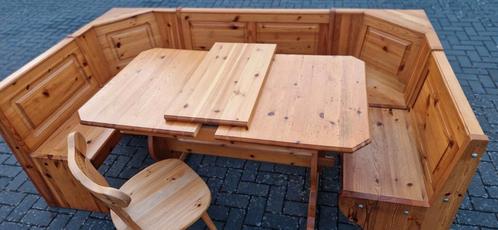 Massief Grenen Duitse Oostenrijkse Eethoek Zithoek u vorm, Huis en Inrichting, Banken | Complete zithoeken, Gebruikt, Hout, Ophalen