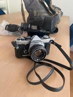 Oud cameratoestel met lenzen in tas, Audio, Tv en Foto, Fotocamera's Analoog, Ophalen, Spiegelreflex, Olympus