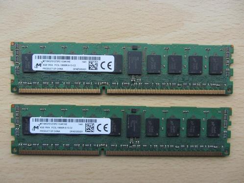 2x Micron 4GB PC3-10600 DDR3-1333MHz ECC Unbuffered CL9 240-, Computers en Software, RAM geheugen, Zo goed als nieuw, Server, 4 GB